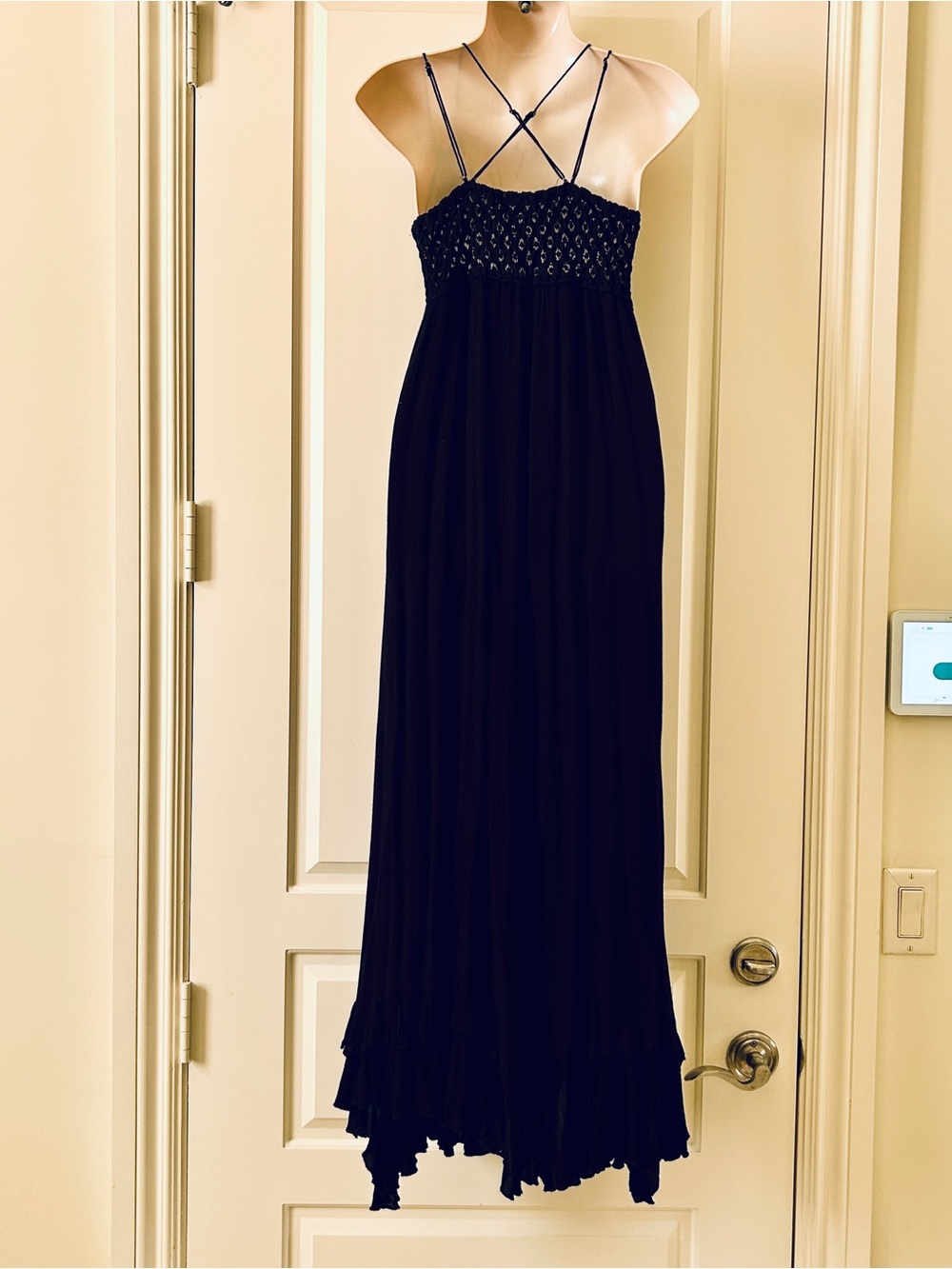 FREE PEOPLE "Adella" Maxi Slip Dress With Lace Top, Black, Size S, EUC - Picture 7 of 9